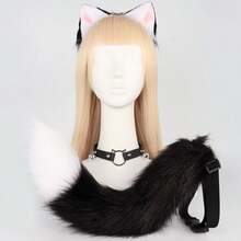 3件套猫咪主题服装套装，包括猫耳朵、毛绒尾巴和手工毛绒头箍。适合万圣节、情人节、复活节和其他节日派对。这款猫咪主题配饰组合套装是送给朋友、家人和同事的绝佳新年和情人节礼物。 - 彩色 - 查看 2