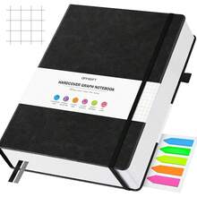 Graph Paper Notebook, 312 NFUmberssed Pages Large A5 Hardcover Leather Journal, 100gsm No Bleed Grid Paper Notebook With Index Pages, Grid Notebook For Graphing Notes Math, 5.75\ X 8.38\, Black - Black - View 1