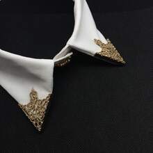 1 Pair Vintage Palace Style Collar Clips, Hollow Floral Triangular Lapel Pins For Men's Suits And Shirts