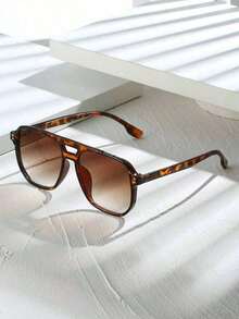 Unisex Tortoise Color Square Frame Double Bridge Pilot Style Fashion Glasses Vacation Boho Shades Beach Accessories Beach Accessories Women Glasses Shades Basics Fall Winter Women Outfits Clothes Business Casual Gifts Leopard Color Blocking Boho Vacay Vacay Vibes - Multicolor - View 1