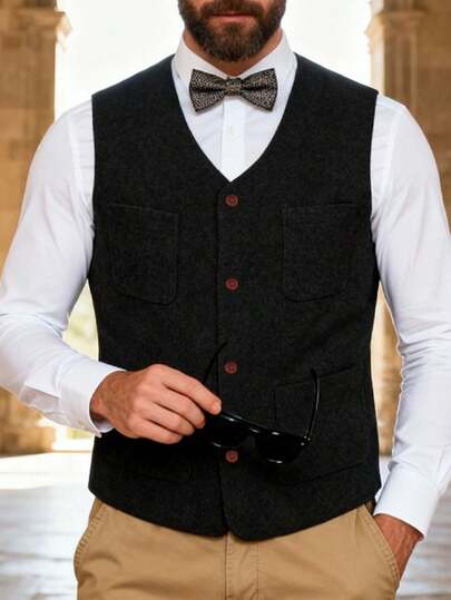 Chaleco chaqueta de lana para hombre estilo americano, tejido grueso formal casual, ajustado de estilo gentilhombre, diseño retro con personalidad