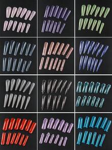144pcs/Box Colorful Clear Long Coffin Oval Shape Nail Art Extension Forms Full Cover Extended Nail Mold For Poly Gel Acrylic Nail Art Includes In 12 Sizes Scale And U-Shaped Tips For Extension DIY Artificial False Nail Tips