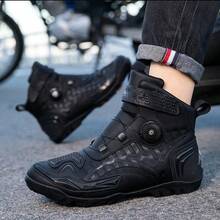 男士休閒機車靴，適合戰鬥，時尚機車鞋，騎行鞋，附旋轉扣，PU鞋面機車鞋 - 黑色 - 查看 2