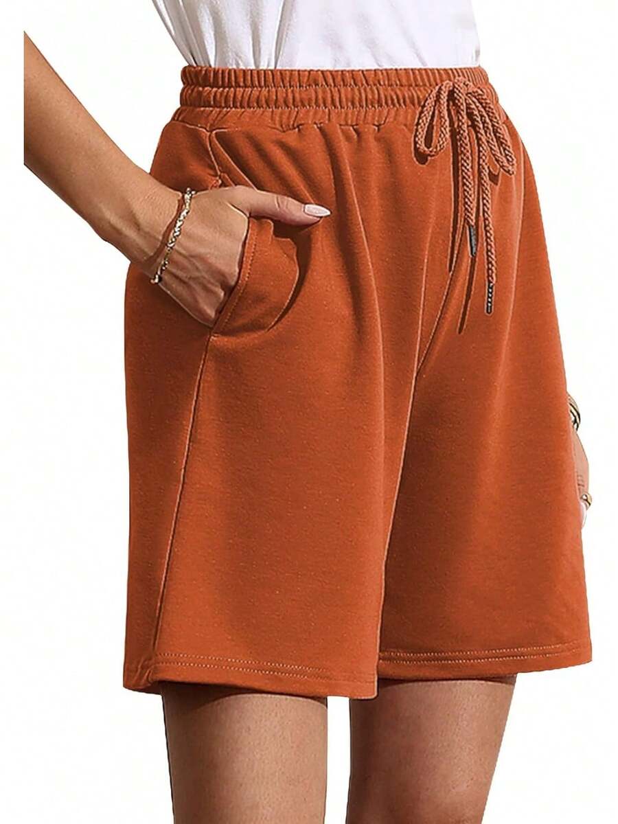 Quenteen Women's Sweat Shorts Bermuda Long Shorts Athletic Casual Loose Cotton Shorts (Available In Plus Size)A Valentine's Day 46QM - 橘色 - 查看 1