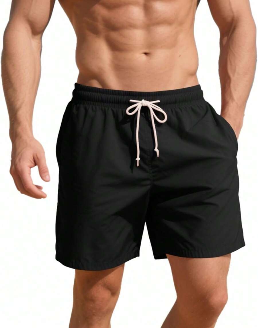 Men's Swim Trunks 5 Inch Quick Dry Board Shorts Mesh Swimming Trunks Beach Shorts Men Bathing SuitsA Valentine's Day RBDF - Black - View 1