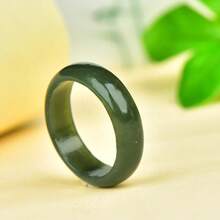 15-22mm Natural Green Jades Rings Men Women Fine Jewelry Genuine Nephrite Bands Chinese Hetian Jade Stone Ring Lucky Amulet Gift - 20mm - 查看 2