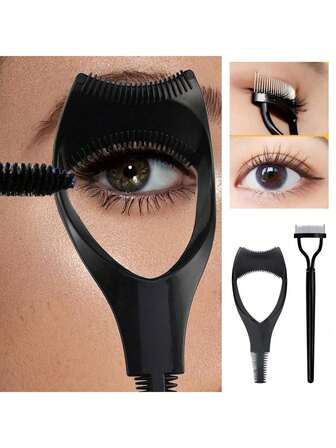 2件套睫毛产品 - 睫毛膏梳和可折叠不锈钢睫毛梳，打造自然睫毛，防止睫毛膏堵塞。黑色，实用化妆睫毛刷辅助指导卡工具，美妆睫毛分离梳，塑料睫毛保护套，适合女性和女孩使用。