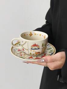 一套可爱的马戏团陶瓷杯碟，优雅的下午茶餐具，茶杯，冷饮杯，适合居家、办公等场合，完美礼物，收藏装饰品 - 彩色 - 查看 9