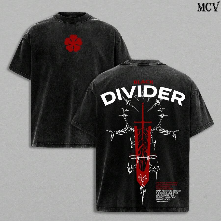 Black Divider Asta Tee Washed – Black Clover Demon-Destroyer Sword Vintage Washed Heavy Cotton Oversized Anime Manga T-Shirt, Retro Unisex Streetwear Graphic Top, Anti-Magic Devil Union Edition, Washed Hoodie Option - màu đen - Xem 1