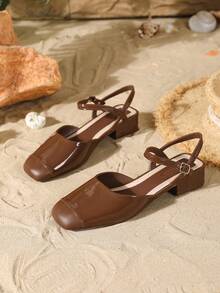 女士高跟玛丽珍凉鞋，休闲时尚方头可调节搭扣套脚舒适户外正式芭蕾舞鞋高跟凉鞋，棕色 - 棕色 - 查看 7