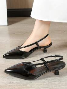 2026新款女士酒红色漆皮尖头小猫跟法式通勤奢华高跟鞋 - 黑色 - 查看 1