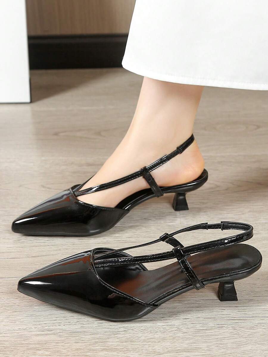 2026新款女士酒红色漆皮尖头小猫跟法式通勤奢华高跟鞋 - 黑色 - 查看 1