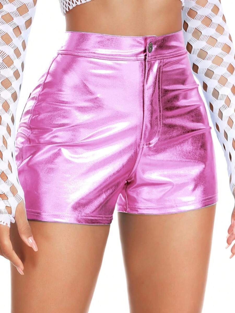 Booty Shorts, Faux Leather Rave Pants, High Waisted Plus SizeA Valentine's Day RAUM - 淺粉色 - 查看 1