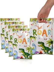 20pcs Dinosaur Theme Party Gift Bags With Handles, Dinosaur Pattern Gift Bags Suitable For Green Forest Theme Celebrations, Great For Dinosaur Theme Birthday Party Supplies, Candy Bags, Family Holiday Party Decorations, Multipurpose Dinosaur Packaging Gift Bags, Party Favor Packaging Bags - Multicolor - View 5