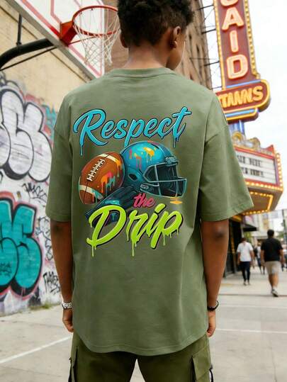 1pc Casual Printed Short Sleeve T-Shirt For Tween Boys, Summer Top For Young Students