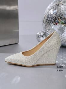 Giày cao gót đế xuồng mũi nhọn lấp lánh mới dành cho nữ, kiểu dáng thanh lịch, thích hợp cho các bữa tiệc hoặc dịp công sở. - trắng - Xem 7