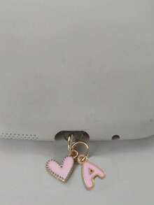 1pc Pink Heart-Shaped Metal Dust Plug, 26 Letter Heart Charging Port Protector Cover, DIY Phone Decor Compatible With Apple/Type-C, Mobile Device Dust-Proof Accessory, Girly Letter Heart Dust Plug, Gift For Friends, Valentine's Day Gift, Festival Small Gift Gifts For Mother, Family, Friends, Kids, Birthday, Holiday Phone Accessories Phone Charm - Pink Type-c - View 5