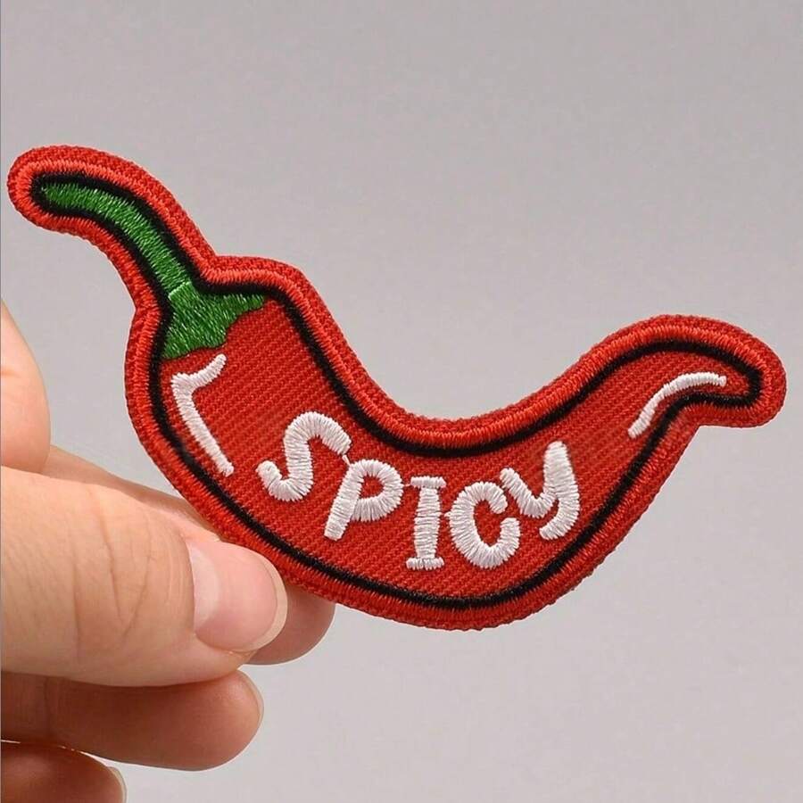 1pc Chili Pepper Embroidery Iron-On Patch, Fun Embroidered Iron-On Patch, Suitable For Clothes, Jeans, Backpacks - Red - View 1