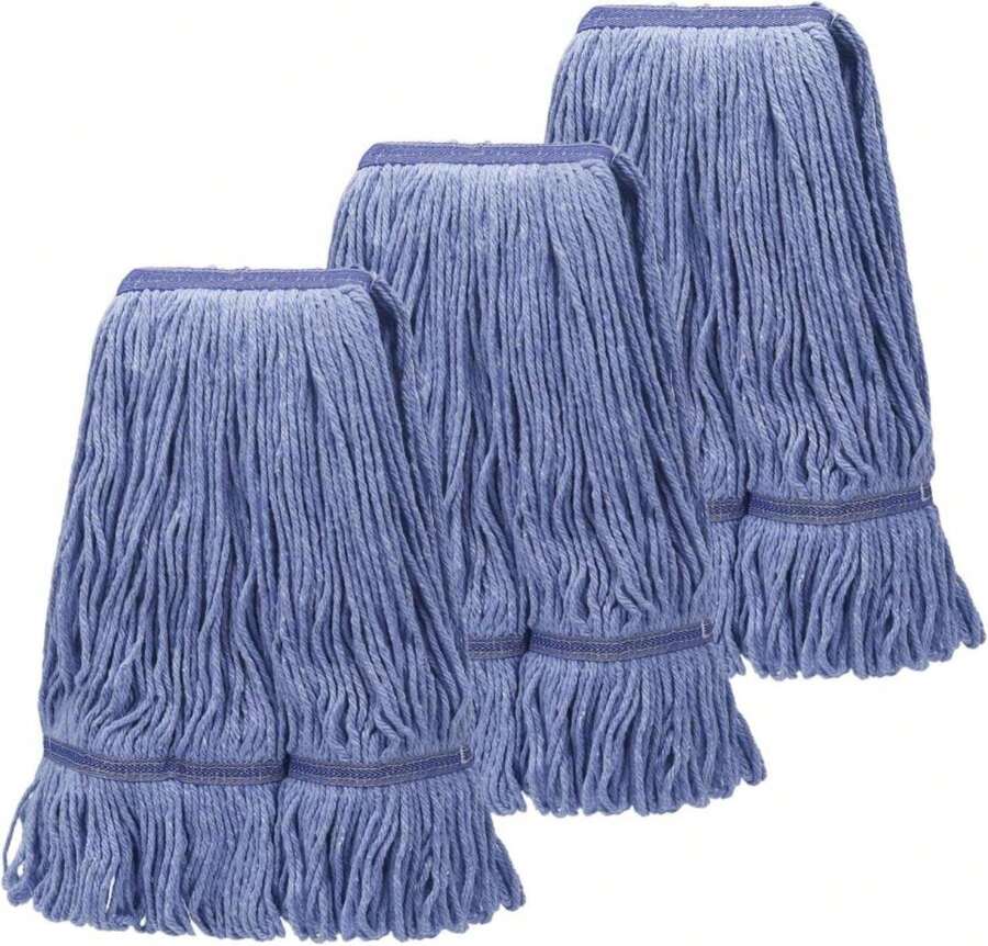 KCarpolyGeneral Cleaning Mop Heavy Duty Commercial Replacement, Heavy Duty Mop Head Commercial Replacement ,Wet Industrial Blue Cotton Looped End String Head Refill (Pack Of 3) Blue - ColorA - 查看 1