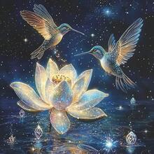 Dlylust Lotus Diamond Art Painting Kits For Adults - Full Drill Diamond Dots Paintings For Beginners, Round 5D Paint With Diamonds Pictures Gem Art Painting Kits DIY Crafts Kits 14x14inch - Lotus - 查看 1
