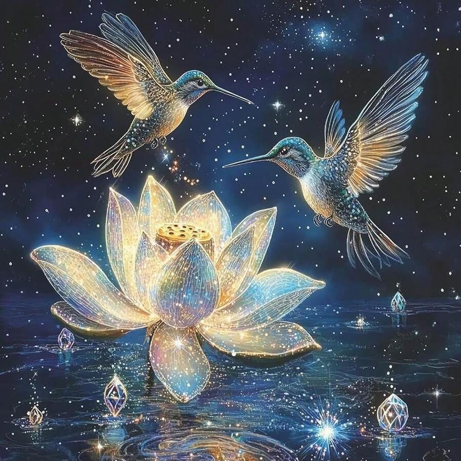 Dlylust Lotus Diamond Art Painting Kits For Adults - Full Drill Diamond Dots Paintings For Beginners, Round 5D Paint With Diamonds Pictures Gem Art Painting Kits DIY Crafts Kits 14x14inch - Lotus - 查看 1