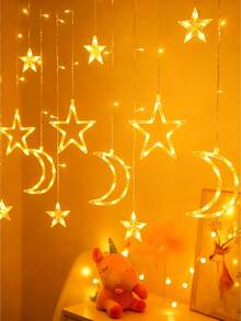 LED Star Moon Curtain String Lights, Ramadan Kareem Decoration 2026, Warm White Battery Powered Twinkle Star Moon Fairy Lights, Bohemian Dazzle Bright Window String LED Lights, Crescent Moon Starry Hanging Lamp For Eid Mubarak Gift - Multicolor - View 11