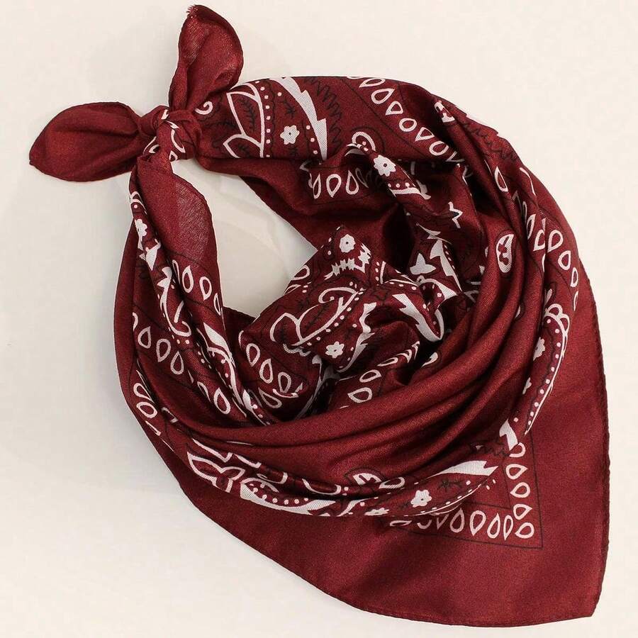 1pc Women Paisley Pattern Fashionable Bandana For Dress Decoration Women Head Wrap,Western Style Accessories - 酒紅色 - 查看 1