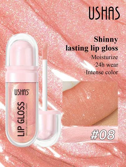  USHAS Glitter Lip Gloss, Långvarig Återfuktande Icke-Torkande, Högpigmenterad Skimrande Läppfärg i Röda, Rosa och Nude Nyanser, Skapar Spegelliknande Glansig Läppmakeup, Perfekt Present Till Jul Och Alla Hjärtans Dag