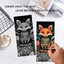 12pcs DIY Scratch Rainbow Art Paper Scratch Painting Postcards, Animal, Landscape, Architecture Scratch Paper - Black - View 4