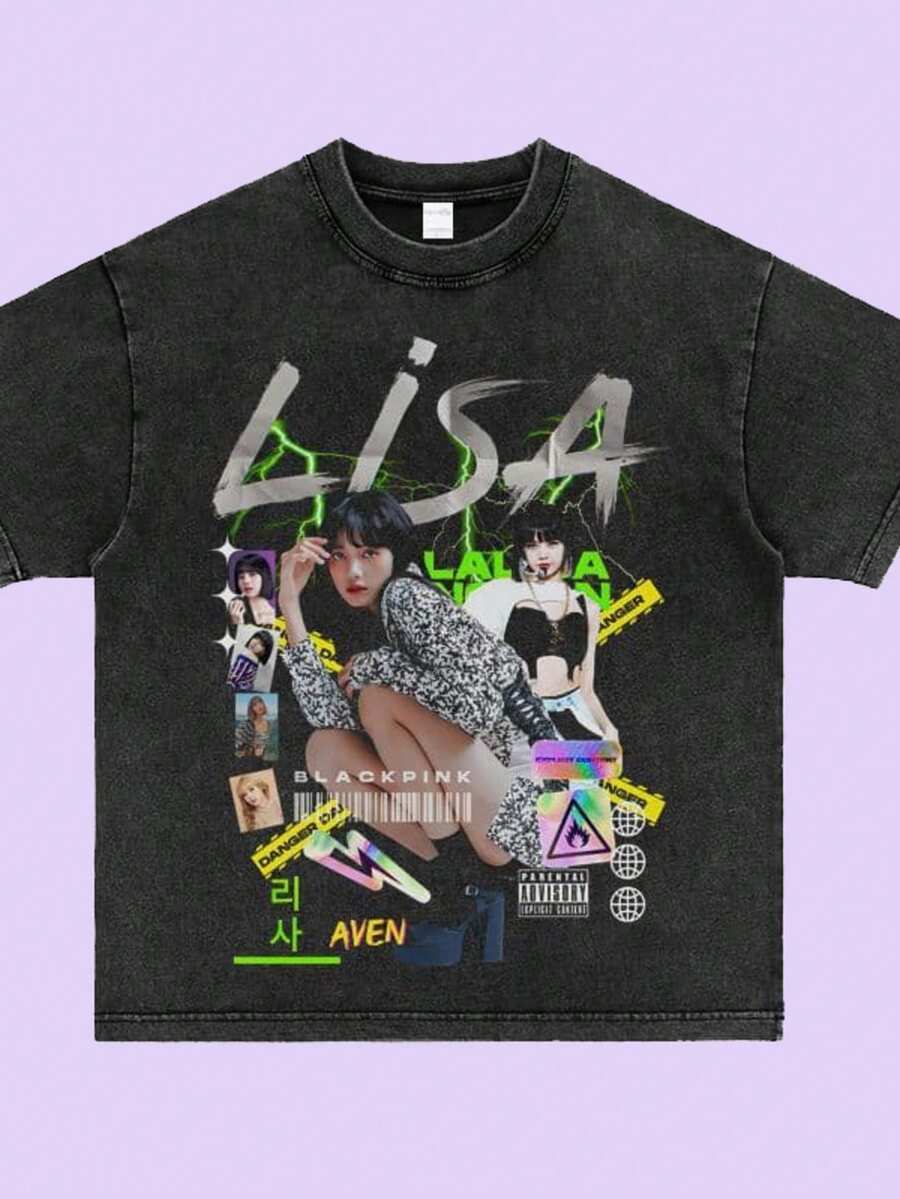 Lisa BLACK1PINK Vintage Wash T-Shirt - màu đen - Xem 1