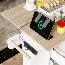 Kücheninsel Küchenwagen Auf Rollen Mit Klappbar Arbeitsplatte, Schublade, Küchenschrank Rollbar Mit Einlegeboden, Handtuchstange, Gewürzregal, Servierwagen - 白色 - 查看 5