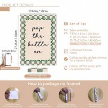 1 件绿色/粉色“Pop The Kettle”帆布海报（带框/不带框），厨房语录墙艺术印刷品，极简主义美学装饰，趣味艺术品，适合宿舍、客厅、卧室、现代家居装饰、乔迁礼物。 - 彩色 - 查看 20