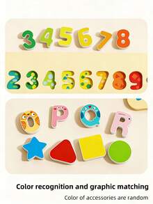Drewniana układanka Montessori, cyfrowa układanka literowa dla dzieci, dopasowywanie figur geometrycznych, wczesna edukacja, narzędzie edukacyjne dla chłopców i dziewcząt (losowy kolor) - Wielokolorowe - Zobacz 4