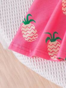 Girls Casual Fruit Print Flared Hem Sleeveless Knee-Length Dress, Suitable For Spring/Summer - Hot Pink - View 6