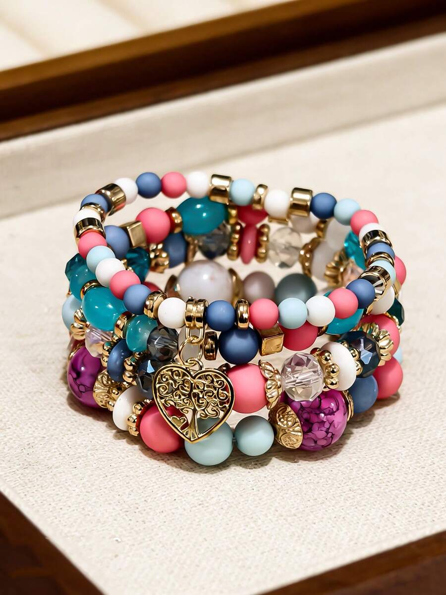4 piezas Pulseras con colgante de corazón vintage - vistoso - Ver 1