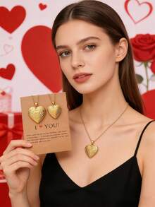 2pcs Fashionable 18K Gold Stainless Steel Hollow Heart & Tree Of Life Locket Pendant Necklace, Suitable For Valentine's Day Gift, Women's Daily Wear - Multicolor - View 3