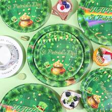 10pcs/20pcs/40pcs/50pcs,St. Patrick's Day 9inch And 7inch Paper Plates,St. Patrick's Day Disposable Paper Plates Set - Green Checkered With Clover, Rainbow & Pot Of Gold Design Plates For Irish Themed Party, Saint Patrick's Day Celebration & Lucky Tableware Supplies - Multicolor - View 5