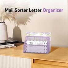 SUPEASY 3 Fächer Briefhalter - Mesh Metall Dokumentenhalter für Schreibtisch, Desktop Mail Halter und Briefablage (Lila) - Lilas - Voir 3