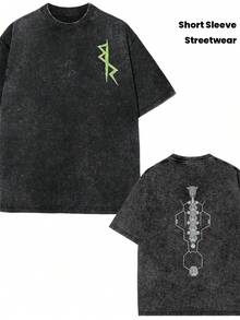 Men's & Unisex Anime Cyberpunk Edgerunners Graphic T-Shirt - Heavyweight 230g Washed Cotton Retro Streetwear Tee With Iconic Anime Print, Loose Fit Casual Shirt For Year-Round Wear - Black - View 1