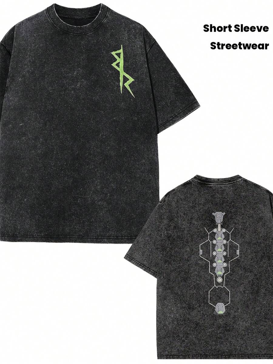 Men's & Unisex Anime Cyberpunk Edgerunners Graphic T-Shirt - Heavyweight 230g Washed Cotton Retro Streetwear Tee With Iconic Anime Print, Loose Fit Casual Shirt For Year-Round Wear - Black - View 1