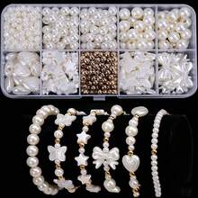 10-Compartment Box ABS Faux Pearl Bead DIY Craft Kit For Handmade Bracelet, Necklace, Phone Chain - White - View 10
