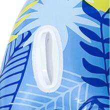 Summer Pool Floating Mat With Headrest - Luxury Tropical Leaf Design Inflatable Lounger For Adults, Perfect For Relaxation, Sunbathing And Pool Parties (Blue And Pink) - Tropical Leaves - View 6