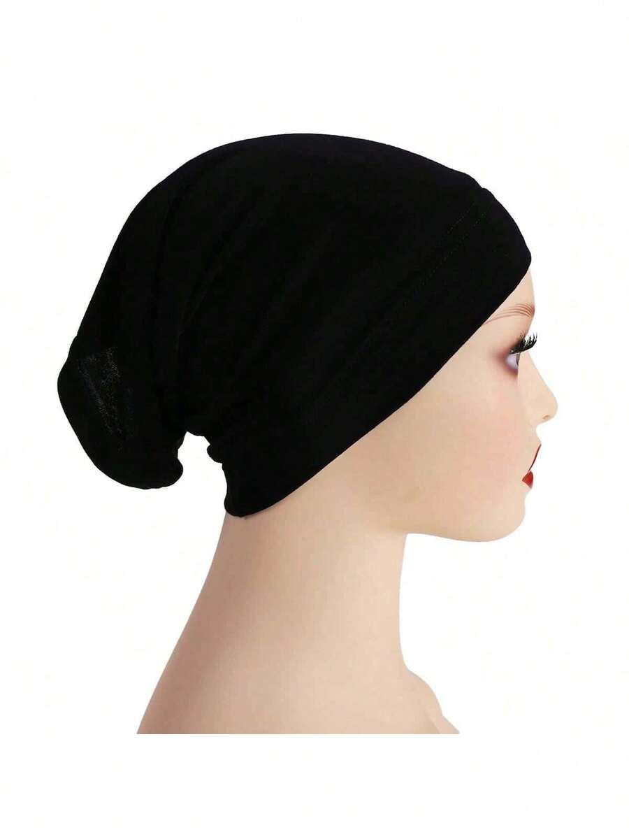 1pc Women Plain Color Tube Cap Hijab Headwear Headband For Abaya Daily Under Cap Veiled Clothes C9WA - 白色 - 查看 1