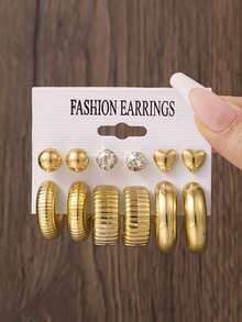 24件/12件女士几何耳环套装，优雅简约风格，心形/水滴形/C形/球形设计，镶嵌闪亮水钻，适合日常/派对/约会/度假等各种场合。