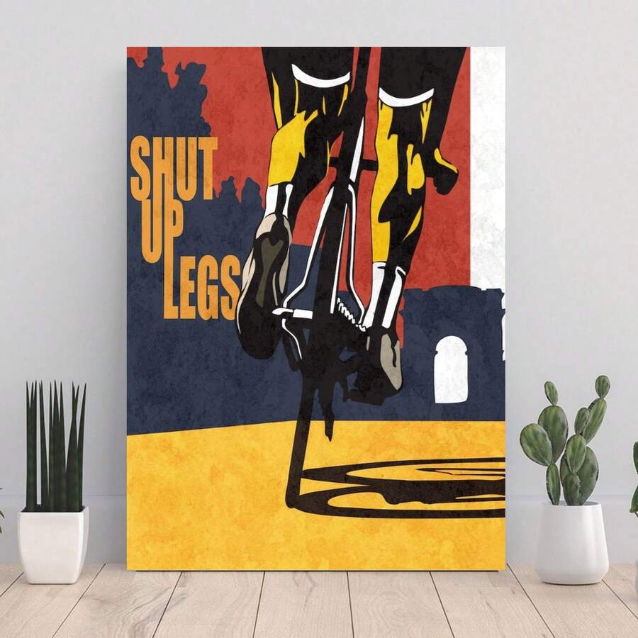 Framed 1pc Retro Cycling "Shut Up Legs" Quote Canvas Wall Art - Sports Stylish Themed Print, Stylish Home Decor, Ready-To-Hang For Living Room & Leisure Space - Framed - 查看 1