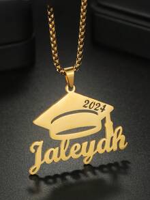 Personalized Graduation Cap (Year, Name), Stainless Steel Customized Jewelry, Graduation Season Gift, Includes Gift Box, Class Of 2026 - Gold - View 4