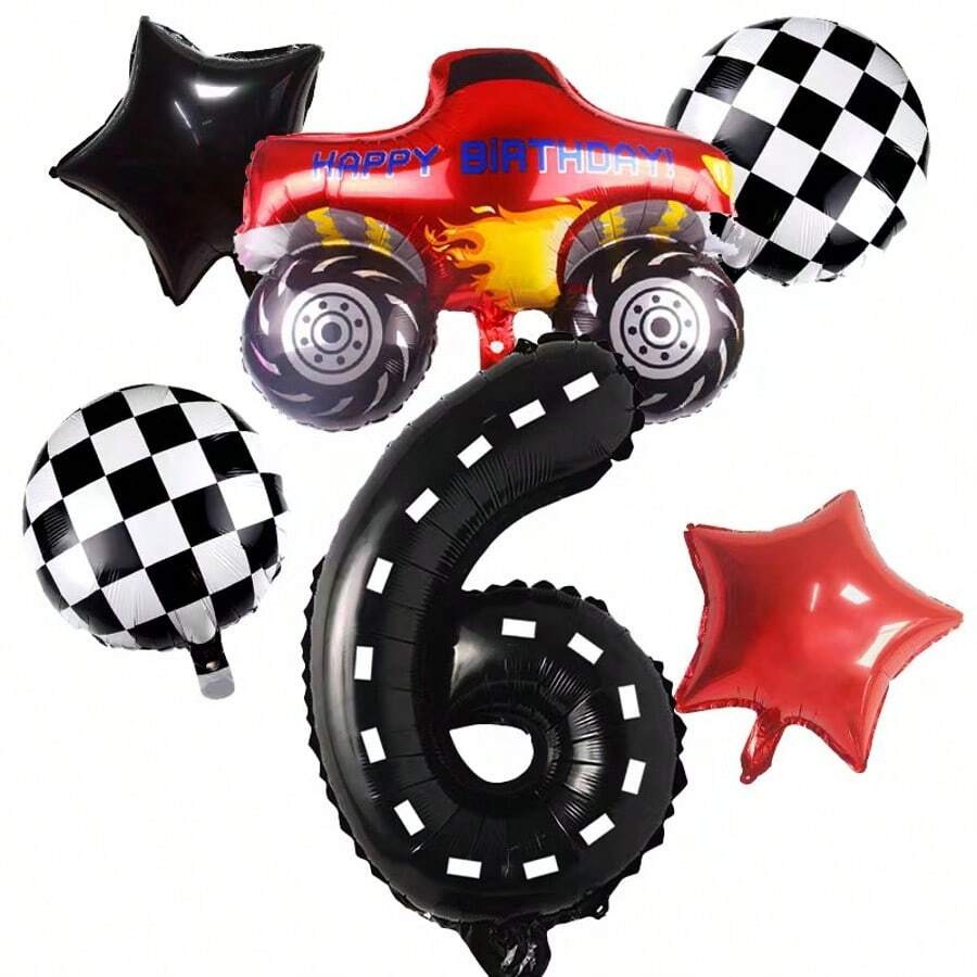 Numeric Racing Theme Balloons, Adding Fun To Your Birthday Party. Black Line Numeric Grid Round Balloons, Pentagram Racing Theme Party Decorations - 黑色 - 查看 1