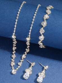 4pcs Elegant Claw Chain Necklace, Zirconia Earrings, Bracelet Multi-Piece Set, Choker Necklace, Formal Dress Accessories - Vàng - Xem 5