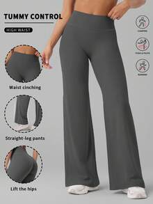 YZMJAFU Women's Solid Color Long Leggings, High Waist Design, Soft & Comfortable, Slimming, Suitable For Running, Fitness, Yoga And Various Sports - Grey - View 2