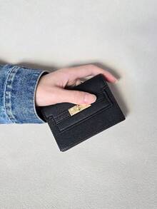 Chic 11-Card Slots Black PU Leather Luxury Card Holder With Gold Snap Closure For Women Wallet Mini Wallet Purse Wallet Small Wallet Card Wallet Mothers Day Gift Cruise Essential Cute Stuff Money Clip - Pastel - View 3